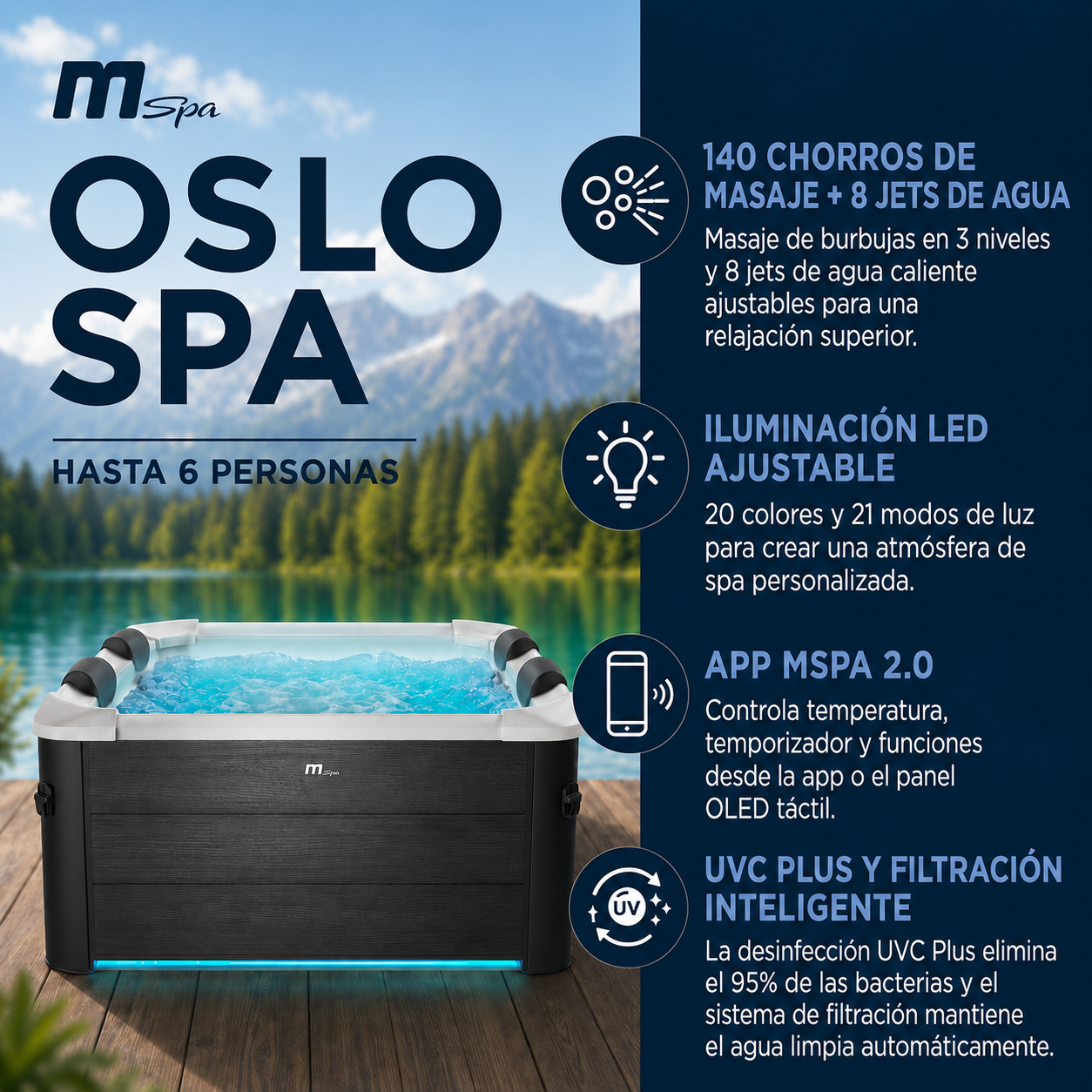 Mspa - Spa rígido quadrado Oslo Plus 4-6 pessoas