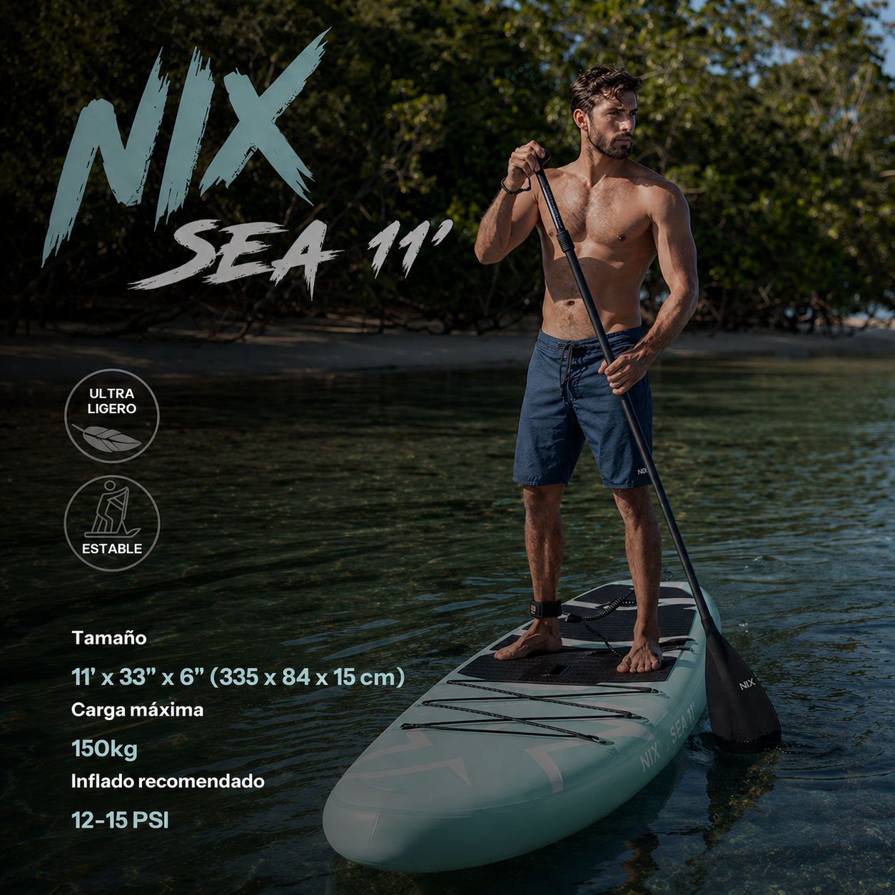 Tabla de paddle surf hinchable 11" 335 cm turquesa