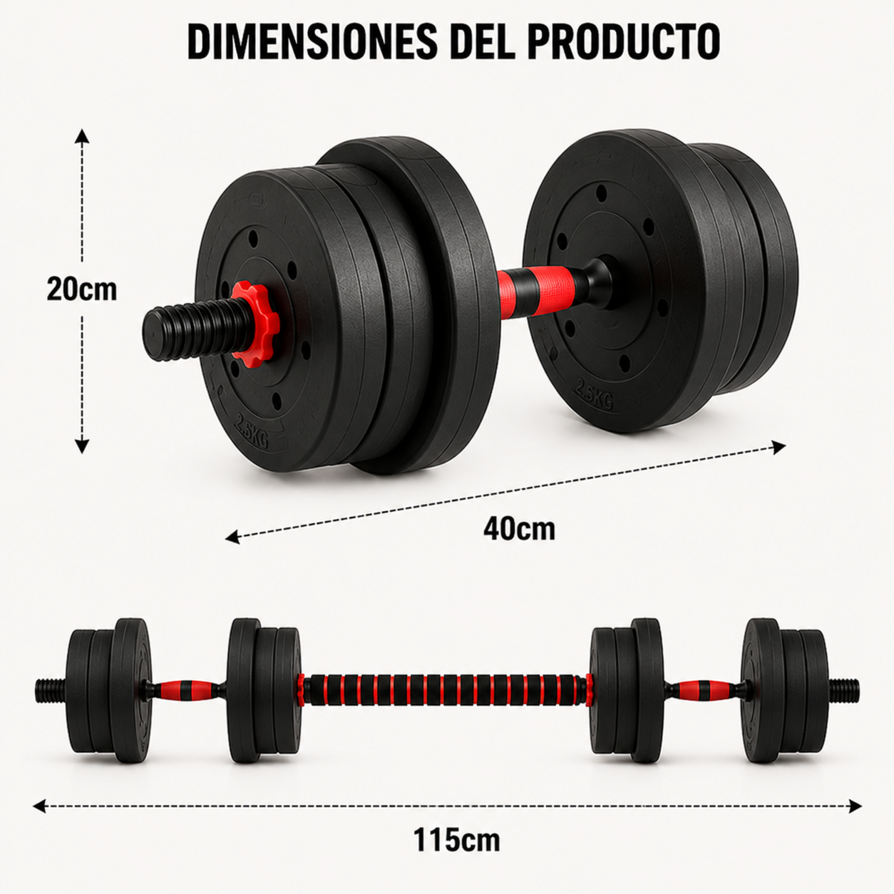 Set d'haltères réglables 20 kg avec barre extensible, disques antidérapants et kit multifonction pour fitness à domicile
