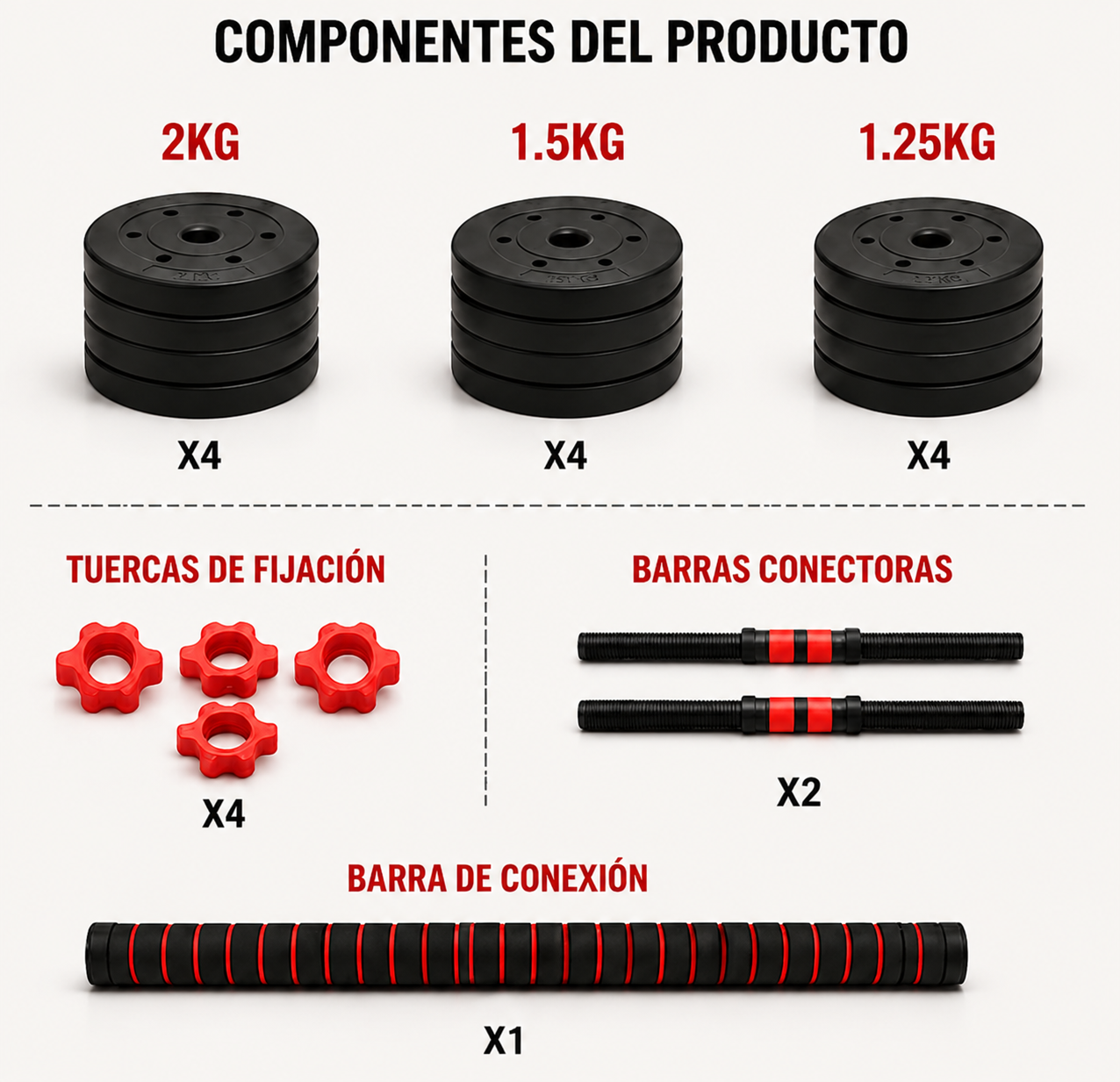 Set d'haltères réglables 20 kg avec barre extensible, disques antidérapants et kit multifonction pour fitness à domicile