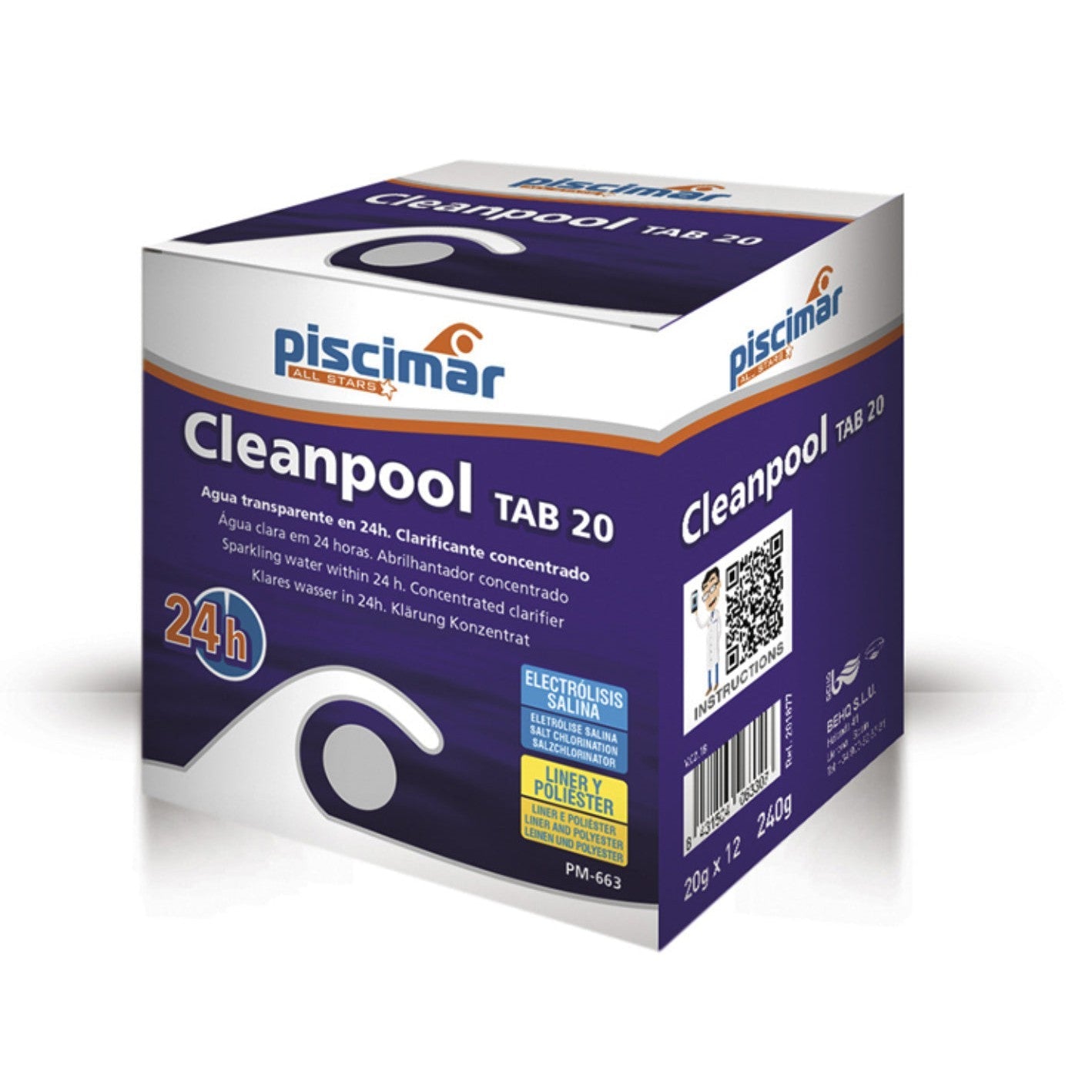 Piscimar - Cleanpool Tab 20 PM - 663 12 unid 20 gr - BricoandPool