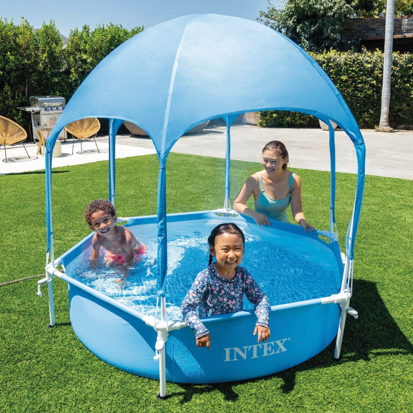 Intex Metallrahmen Aufstellpool Sechseckig 700 Liter Blau – BricoandPool