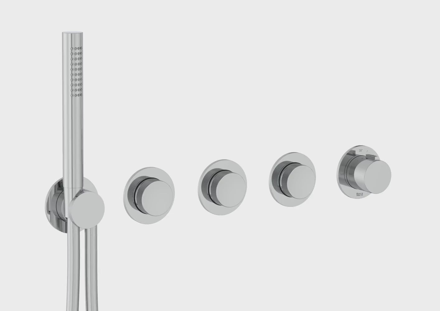 Cargar vídeo: Roca - T-Multi Switch grifería termostática empotrable de 3 vías para baño-ducha con ducha de mano y soporte con toma de agua, acabado cromado A5A734AC00.