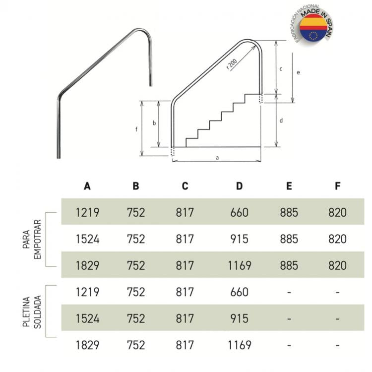 Productos Qp - Barandilla 2 curvas acero inoxidable - BricoandPool