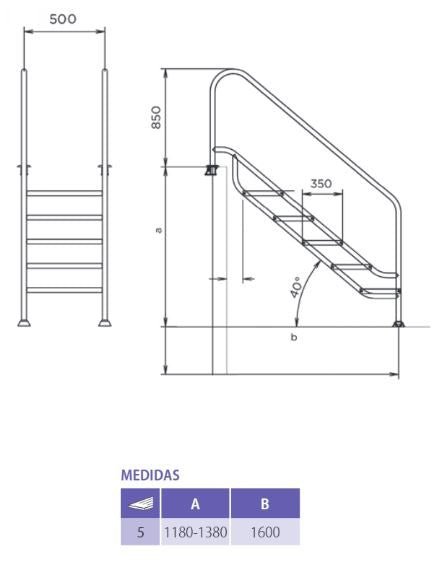 QP - Escalera 5 peldaños LAND 500 INOX AISI 316L - BricoandPool