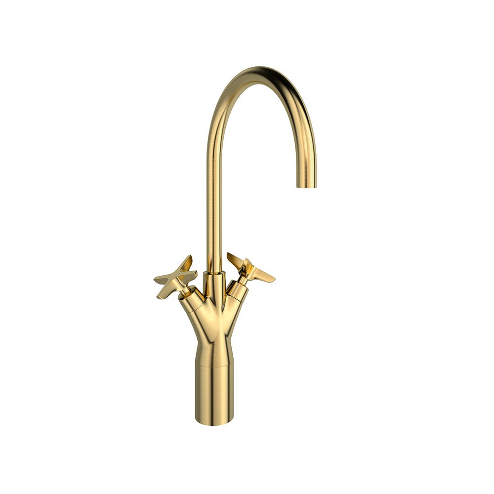 Ramon Soler - Adagio, bimando de lavabo alto con caño giratorio 190mm, oro cepillado - BricoandPool