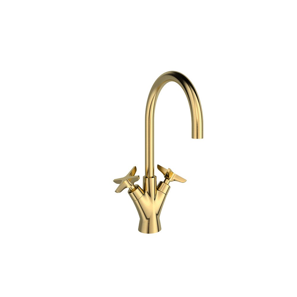 Ramon Soler - Adagio, bimando de lavabo con caño giratorio 170mm, oro cepillado - BricoandPool