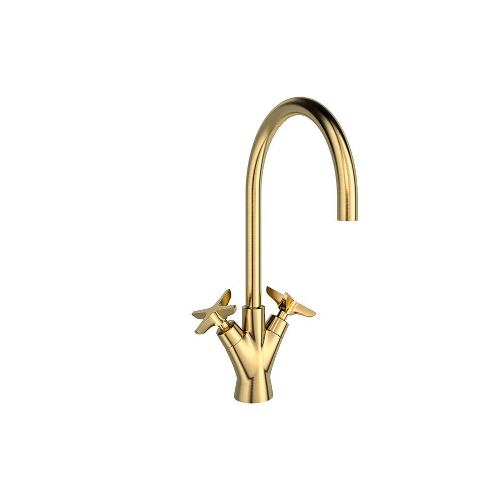 Ramon Soler - Adagio, bimando de lavabo con caño giratorio 190mm, oro cepillado - BricoandPool