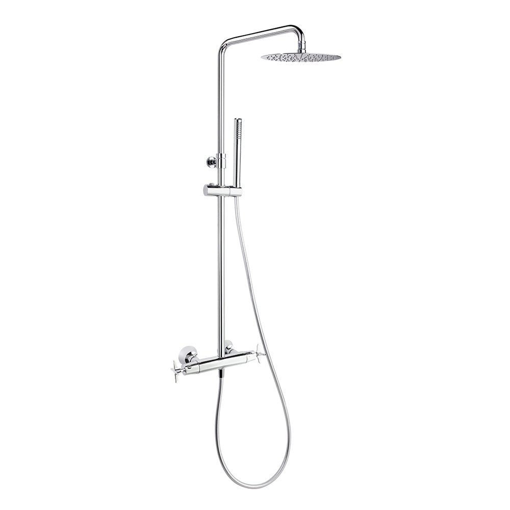 Ramon Soler - Adagio, columna telescópica termostática con ducha de mano y rociador metálico de 300 mm, cromo - BricoandPool