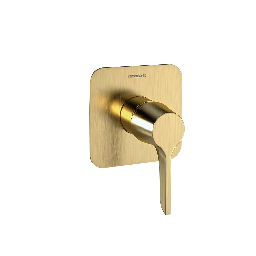 Ramon Soler - Adagio, monomando de ducha empotrado 1 vía con placa metálica, oro cepillado - BricoandPool