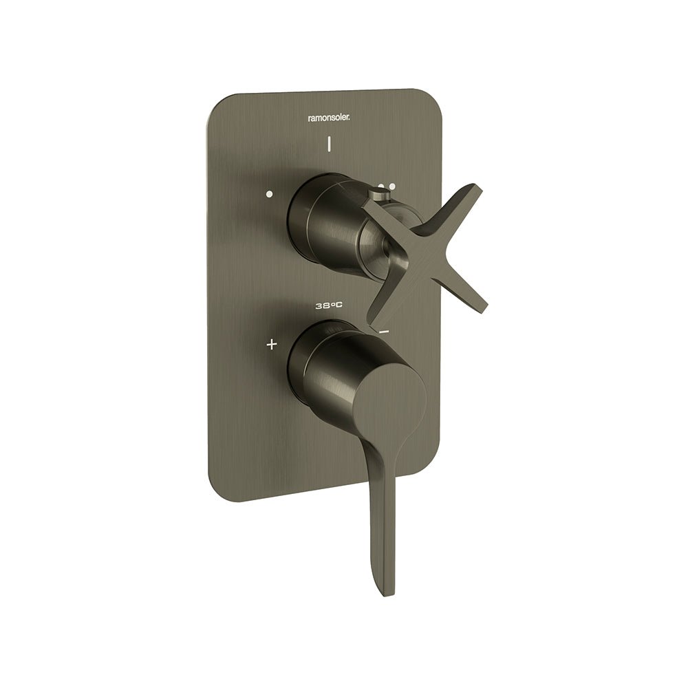 Ramon Soler - Adagio, monomando de ducha empotrado 2 vías con placa metálica, grafito - BricoandPool