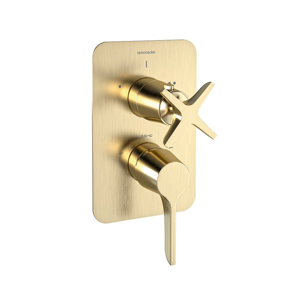 Ramon Soler - Adagio, monomando empotrado de pared 3 vias, oro cepillado - BricoandPool