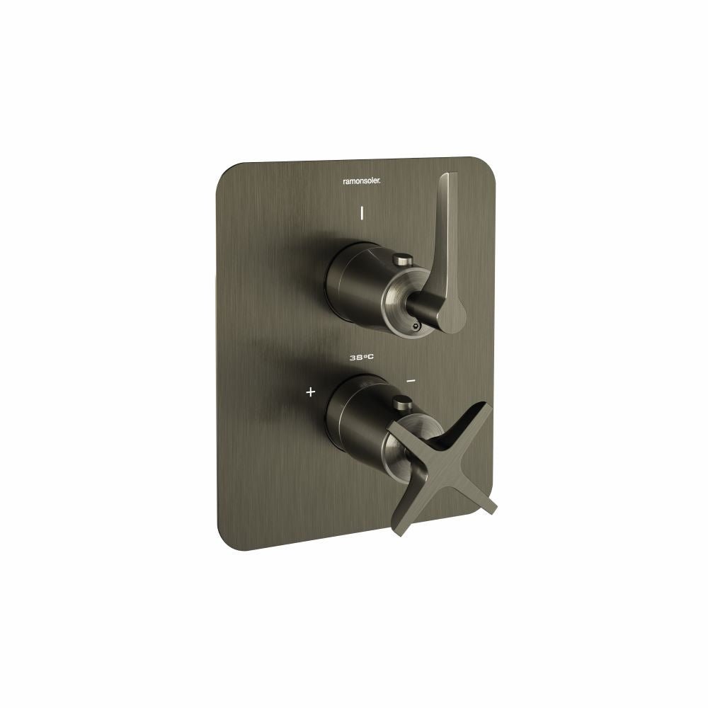 Ramon Soler - Adagio, termostático de ducha empotrado 1 vía con placa metálica, grafito - BricoandPool