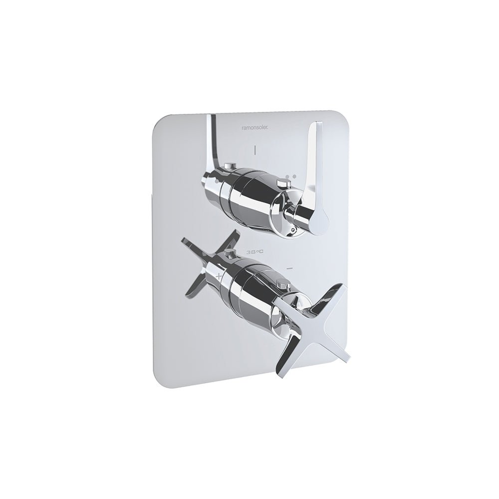Ramon Soler - Adagio, termostático de ducha empotrado 2 vías con placa metálica, cromo - BricoandPool
