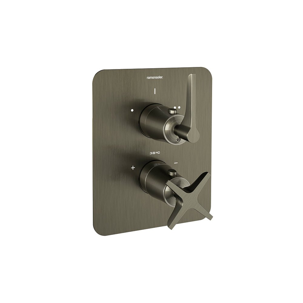 Ramon Soler - Adagio, termostático de ducha empotrado 2 vías con placa metálica, grafito - BricoandPool