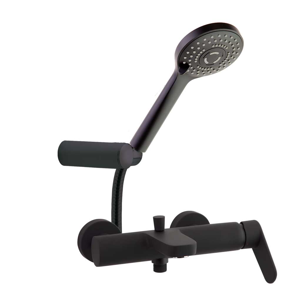 Ramon Soler - Alexia, conjunto monomando de baño - ducha con equipo de ducha, negro mate - BricoandPool