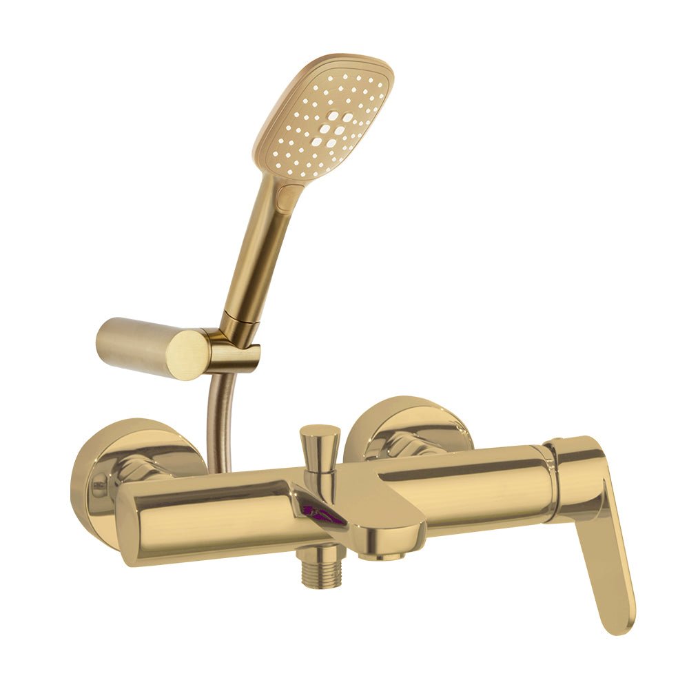 Ramon Soler - Alexia, conjunto monomando de baño - ducha con equipo de ducha, oro cepillado - BricoandPool