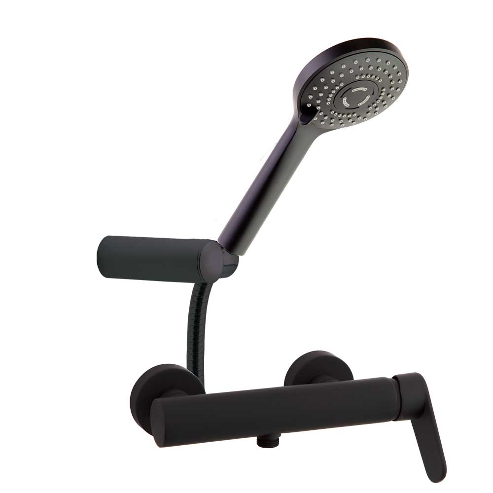 Ramon Soler - Alexia, conjunto monomando de ducha con equipo de ducha, negro mate - BricoandPool