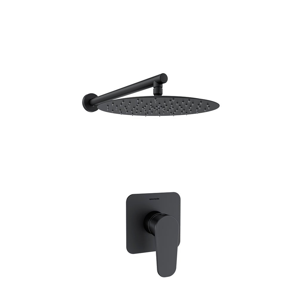 Ramon Soler - Alexia, conjunto monomando empotrado 1 vía con rociador metálico Ø300mm, negro mate - BricoandPool