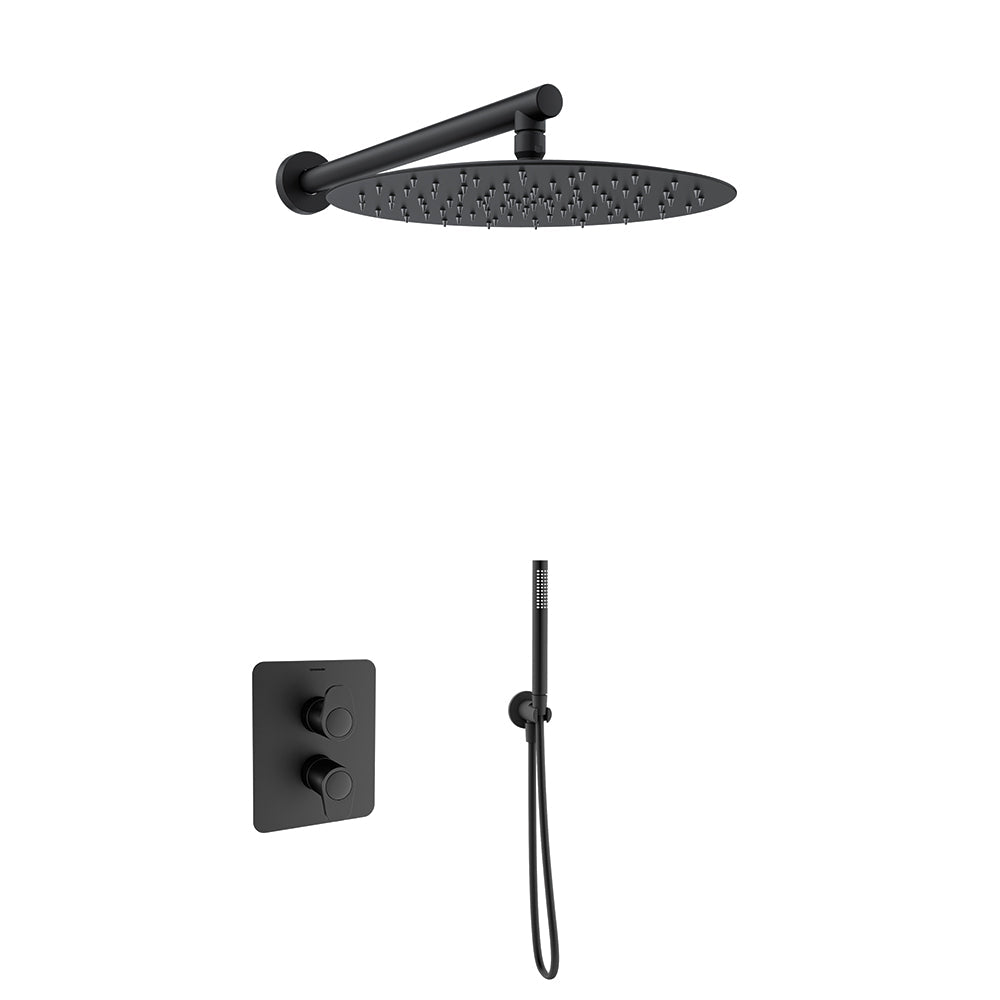 Ramon Soler - Alexia, conjunto termostático empotrado 1 vía con rociador metálico Ø300 mm, negro mate - BricoandPool