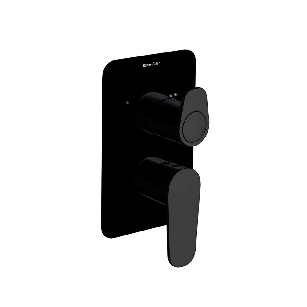 Ramon Soler - Alexia, monomando de baño - ducha empotrado 2 vías con placa metálica, negro mate - BricoandPool