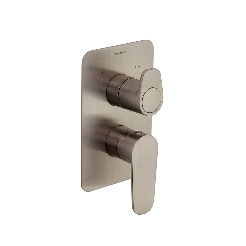 Ramon Soler - Alexia, monomando de baño - ducha empotrado 2 vías con placa metálica, níquel cepillado - BricoandPool