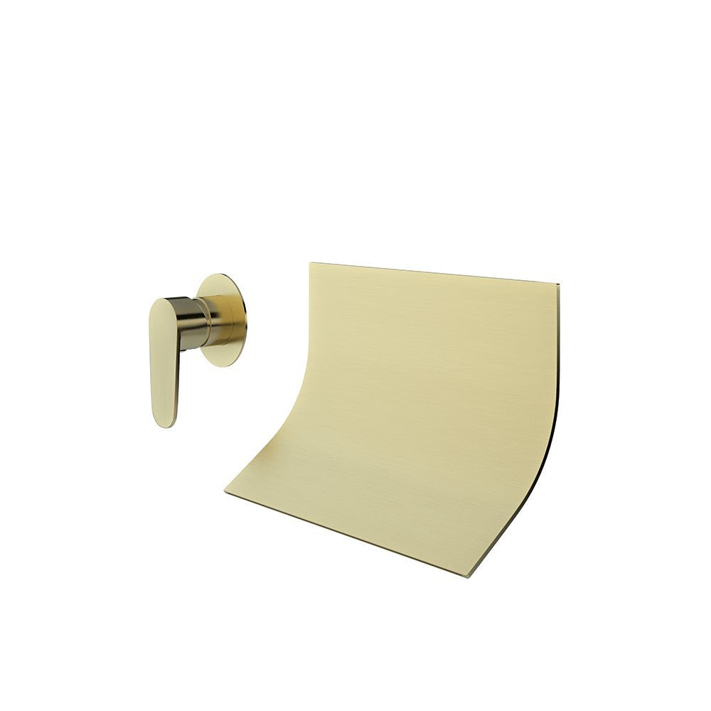 Ramon Soler - Alexia, monomando de lavabo empotrado mural con caño cascada extraplano, oro cepillado - BricoandPool