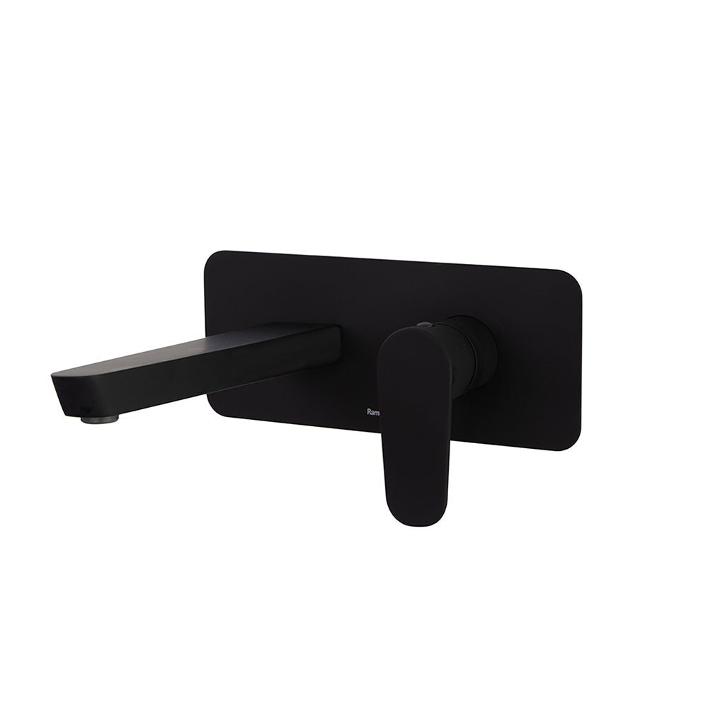 Ramon Soler - Alexia, monomando de lavabo empotrado mural con placa metálica, negro mate - BricoandPool