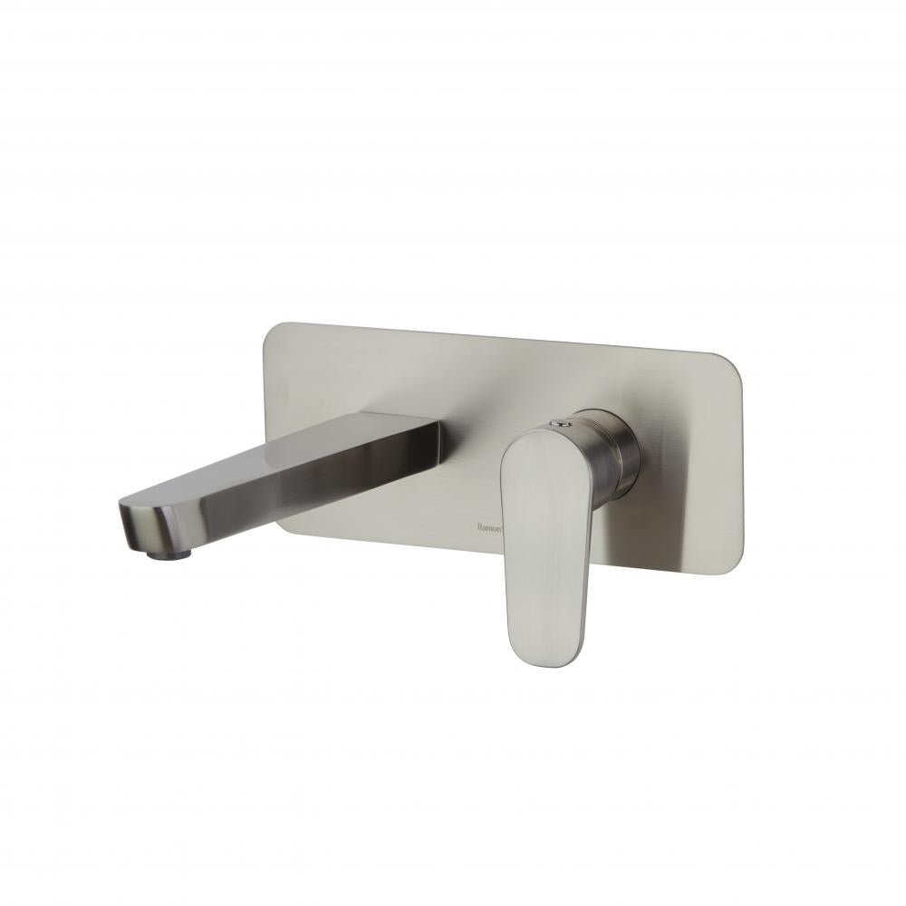 Ramon Soler - Alexia, monomando de lavabo empotrado mural con placa metálica, níquel cepillado - BricoandPool