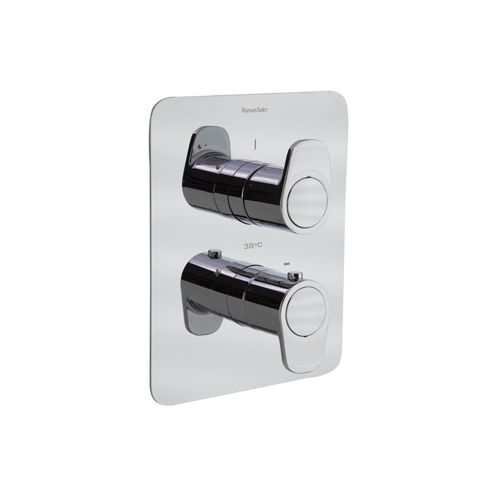 Ramon Soler - Alexia, termostático de baño - ducha empotrado 2 vías con placa metálica extraplana, cromo - BricoandPool