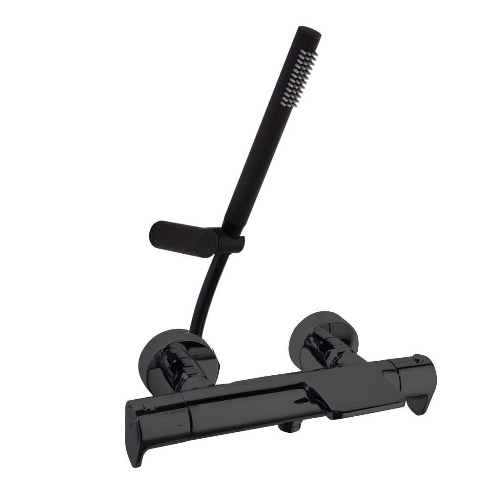 Ramon Soler - Alexia, termostático de baño - ducha salida cascada con equipo de ducha, negro mate - BricoandPool