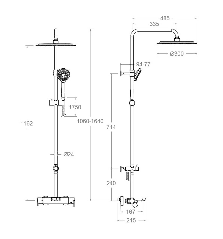 Ramon Soler - Blautherm, columna de baño - ducha telescópica monomando, rociador redondo de Ø300 mm, negro mate - BricoandPool