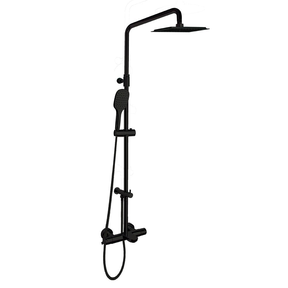 Ramon Soler - Blautherm, columna de baño - ducha telescópica termostática, rociador cuadrado de 300 mm, negro mate - BricoandPool
