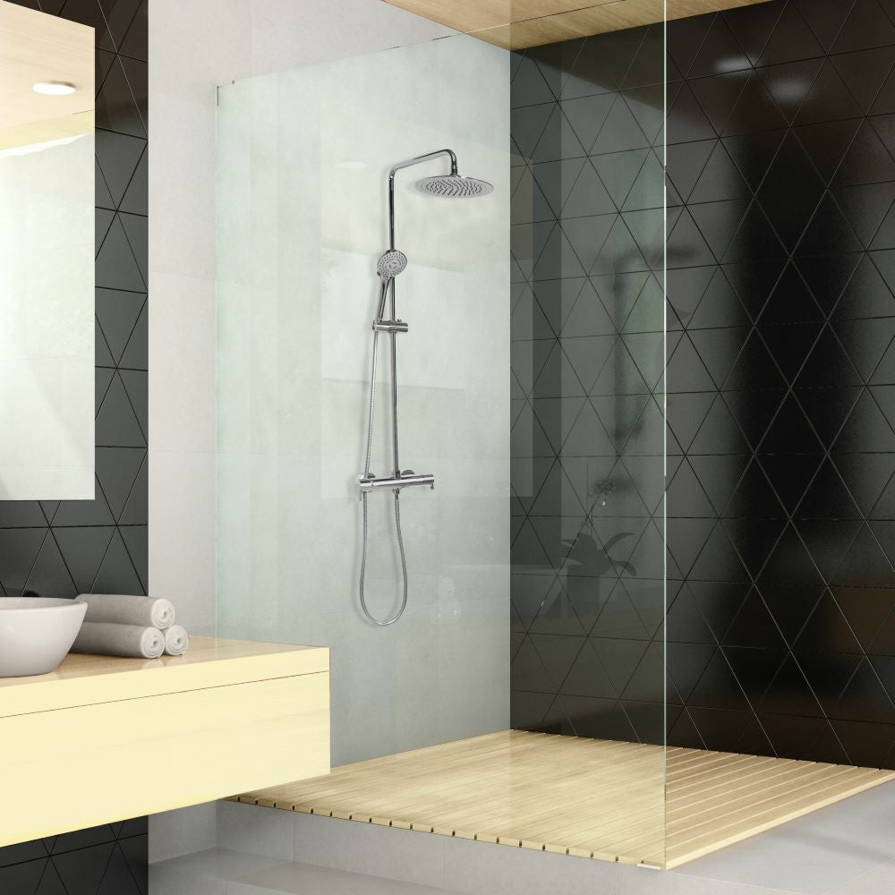 Ramon Soler - Blautherm, columna de ducha telescópica termostática con rociador cuadrado de 300 mm, cromo - BricoandPool