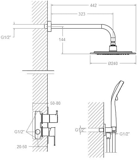 Ramon Soler - Blautherm, conjunto monomando metálico empotrado 2 vías con soporte, toma de agua, teleducha y rociador Ø240mm, cromo - BricoandPool