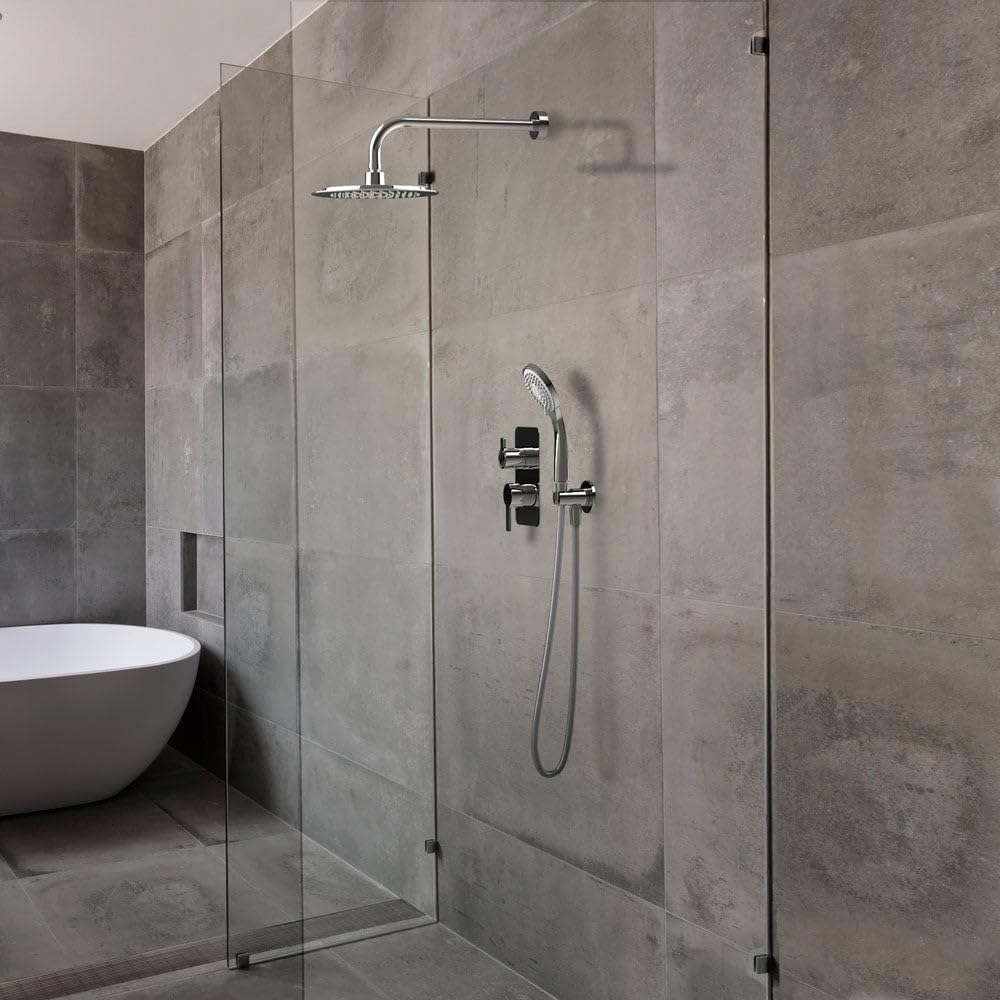 Ramon Soler - Blautherm, conjunto monomando metálico empotrado 2 vías con soporte, toma de agua, teleducha y rociador Ø240mm, cromo - BricoandPool