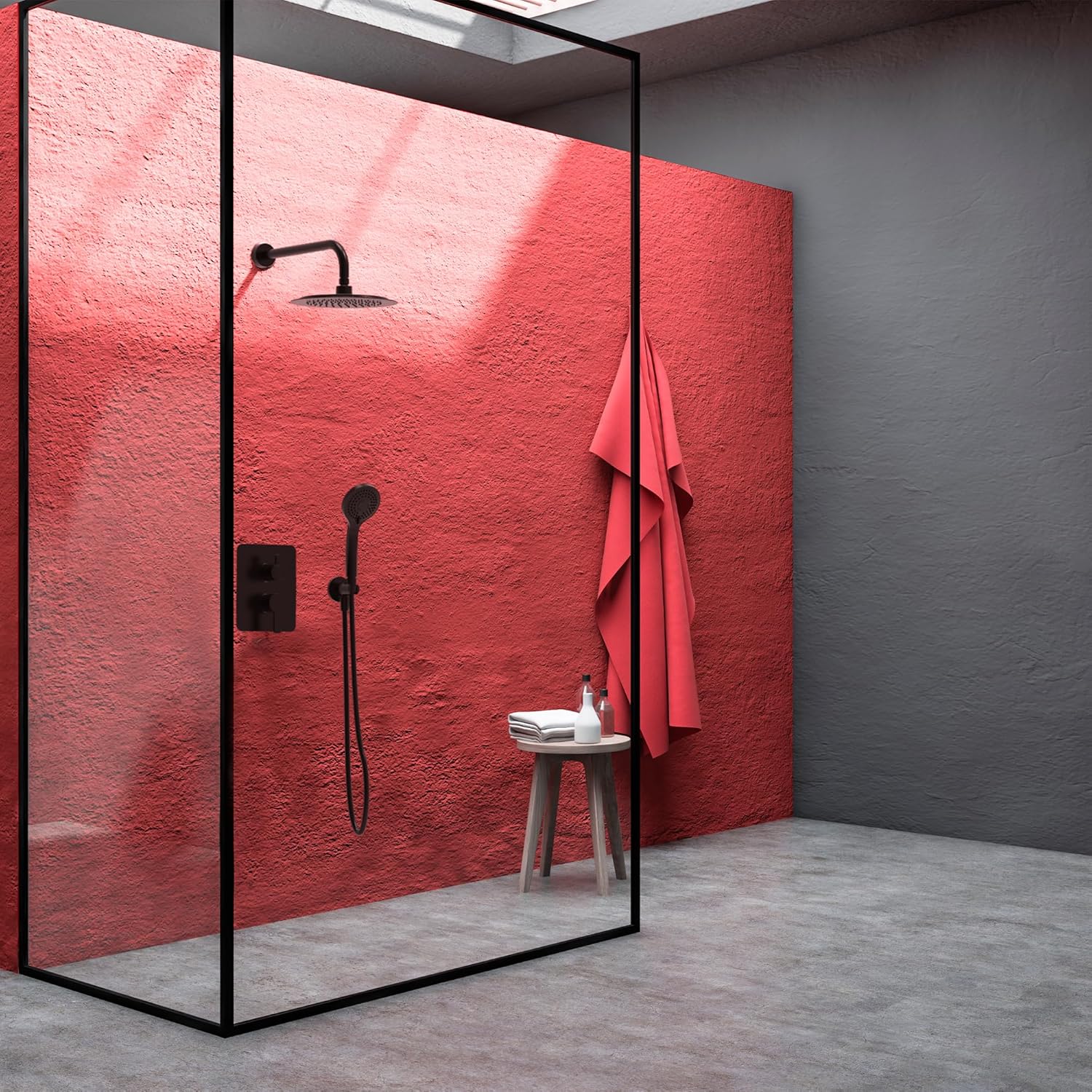 Ramon Soler - Blautherm, conjunto monomando metálico empotrado 2 vías con soporte, toma de agua, teleducha y rociador redondo Ø240mm, negro mate - BricoandPool