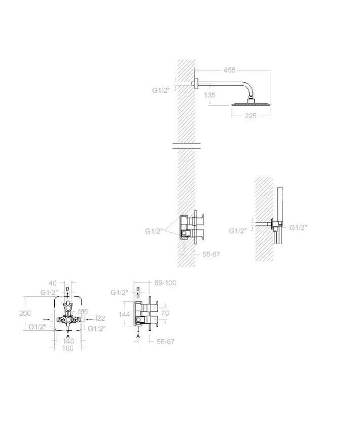 Ramon Soler - Blautherm, conjunto termostático empotrado metálico 2 vías con soporte, toma de agua, teleducha y rociador cuadrado 225mm, cromo 948712RPK225 - BricoandPool