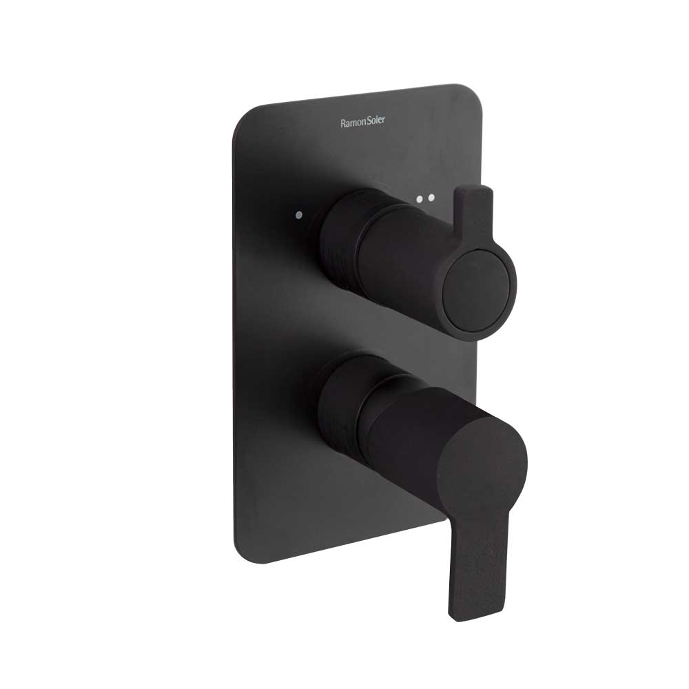 Ramon Soler - Blautherm, monomando de ducha empotrado metálico 2 vías con placa ultraslim, negro mate - BricoandPool