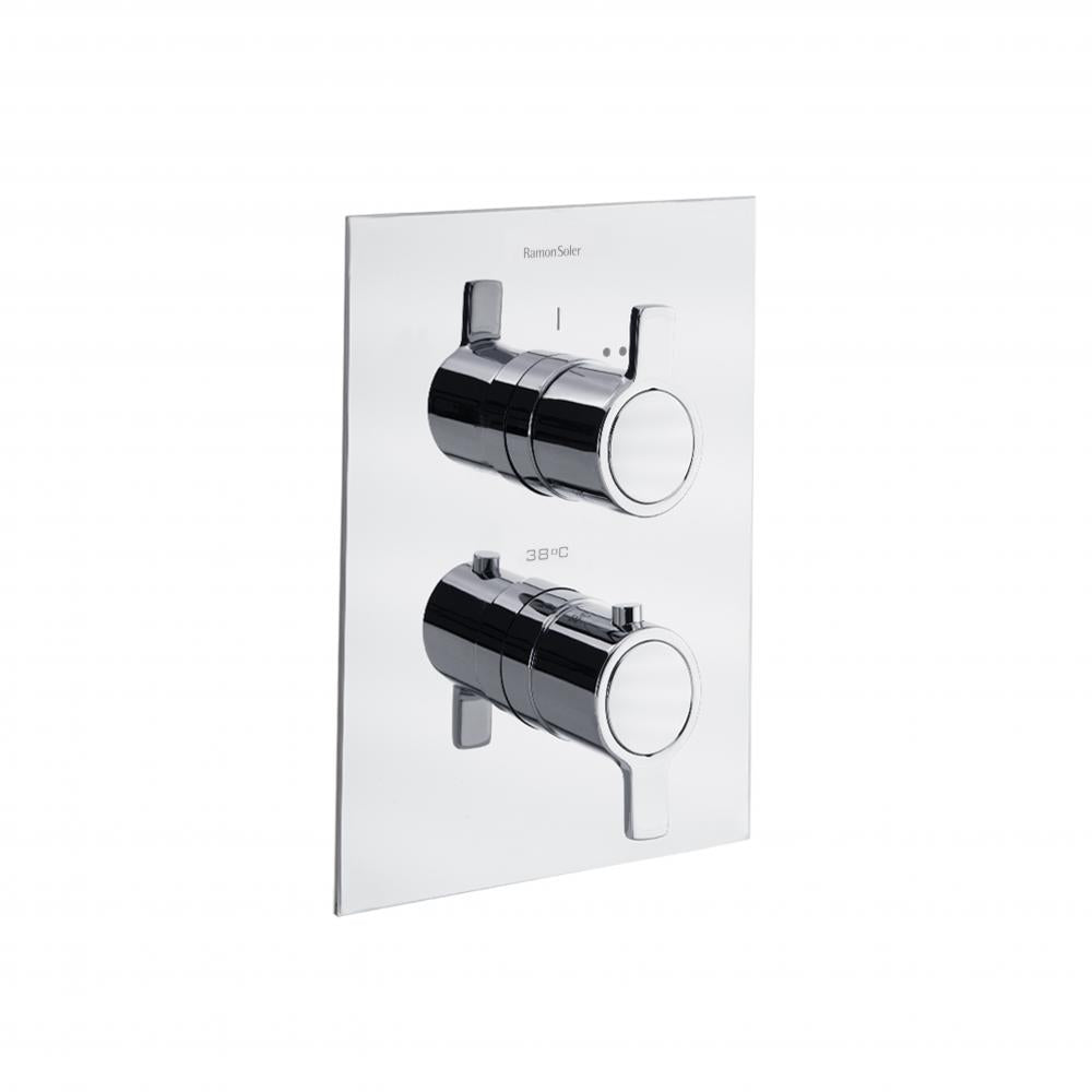 Ramon Soler - Blautherm, termostático de baño - ducha empotrado metálico 2 vías con placa metálica cuadrada ultraslim, cromo - BricoandPool