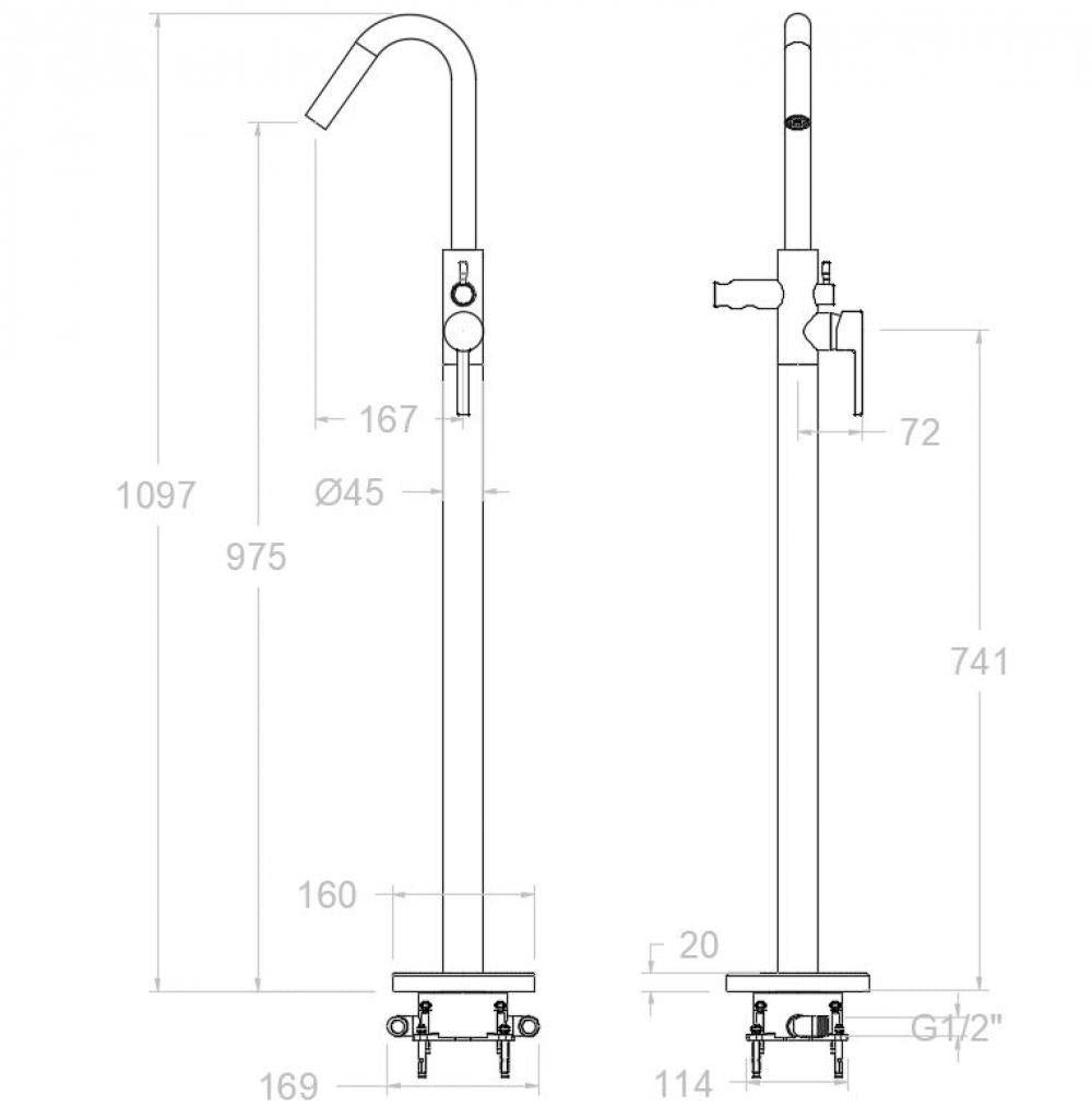 Ramon Soler - Columna de bañera exenta monomando Drako cromo - BricoandPool