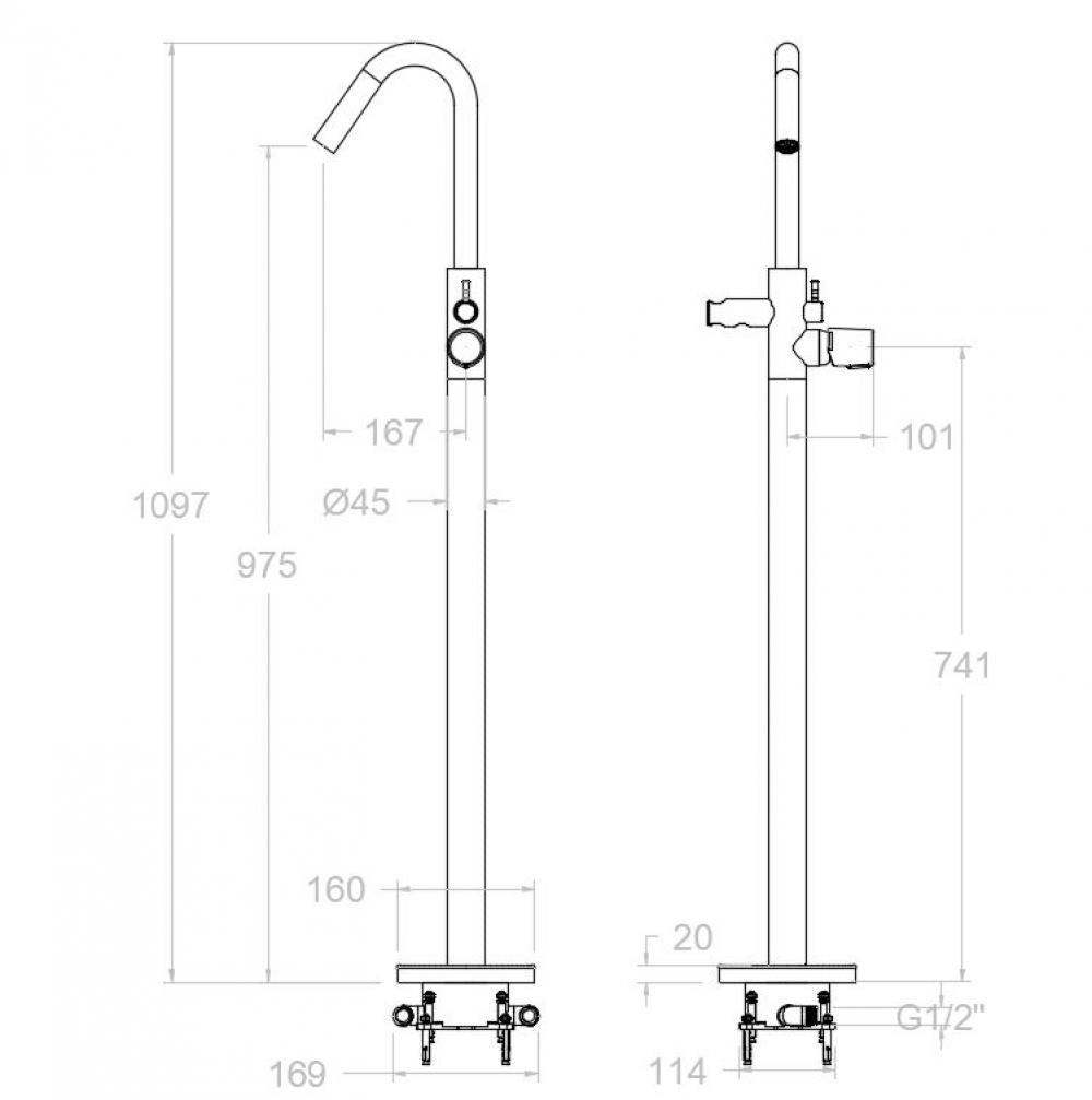 Ramon Soler - Columna de bañera exenta monomando Tzar cromo - BricoandPool