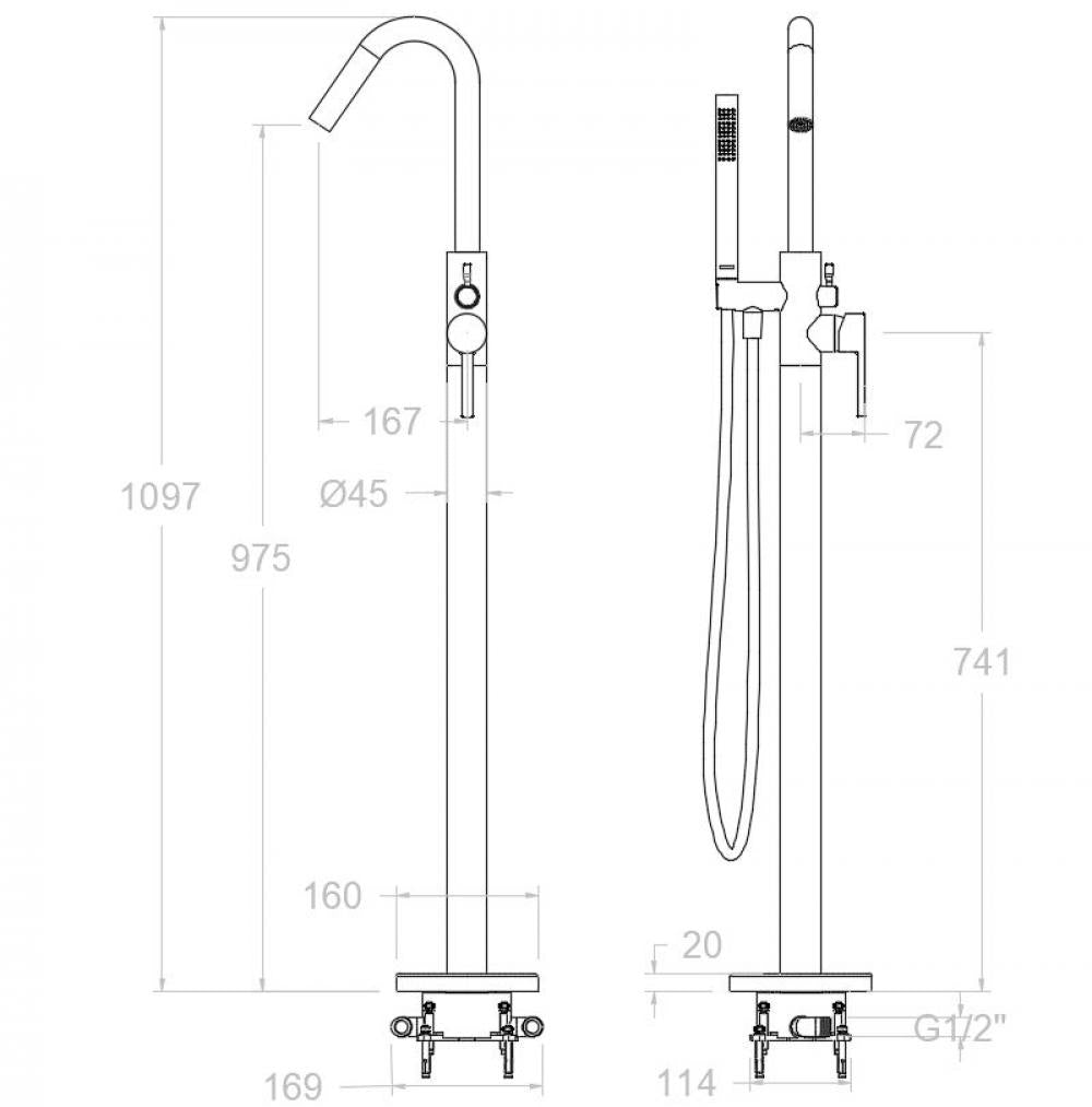 Ramon Soler - Columna de bañera monomando Drako de pie con equipo de ducha cromo - BricoandPool