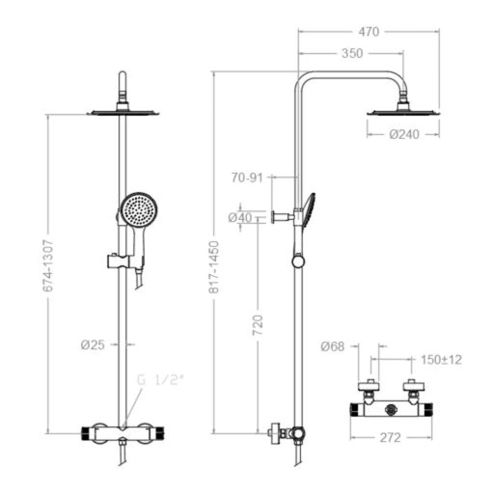 Ramon Soler - Columna de ducha telescópica Monotech con rociador ABS Ø240mm cromo - BricoandPool