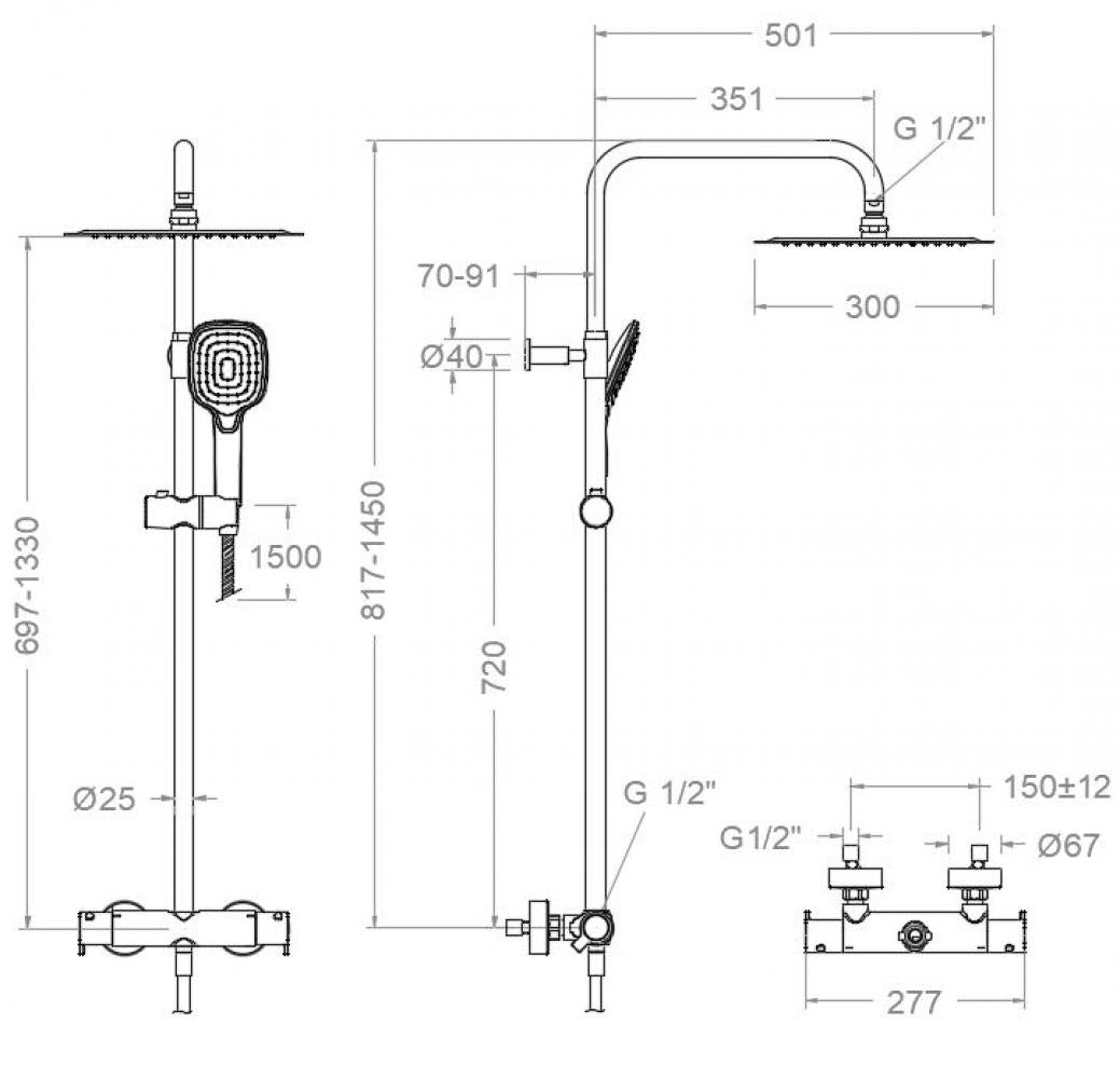 Ramon Soler - Columna de ducha telescópica termostática Blautherm cromo - BricoandPool