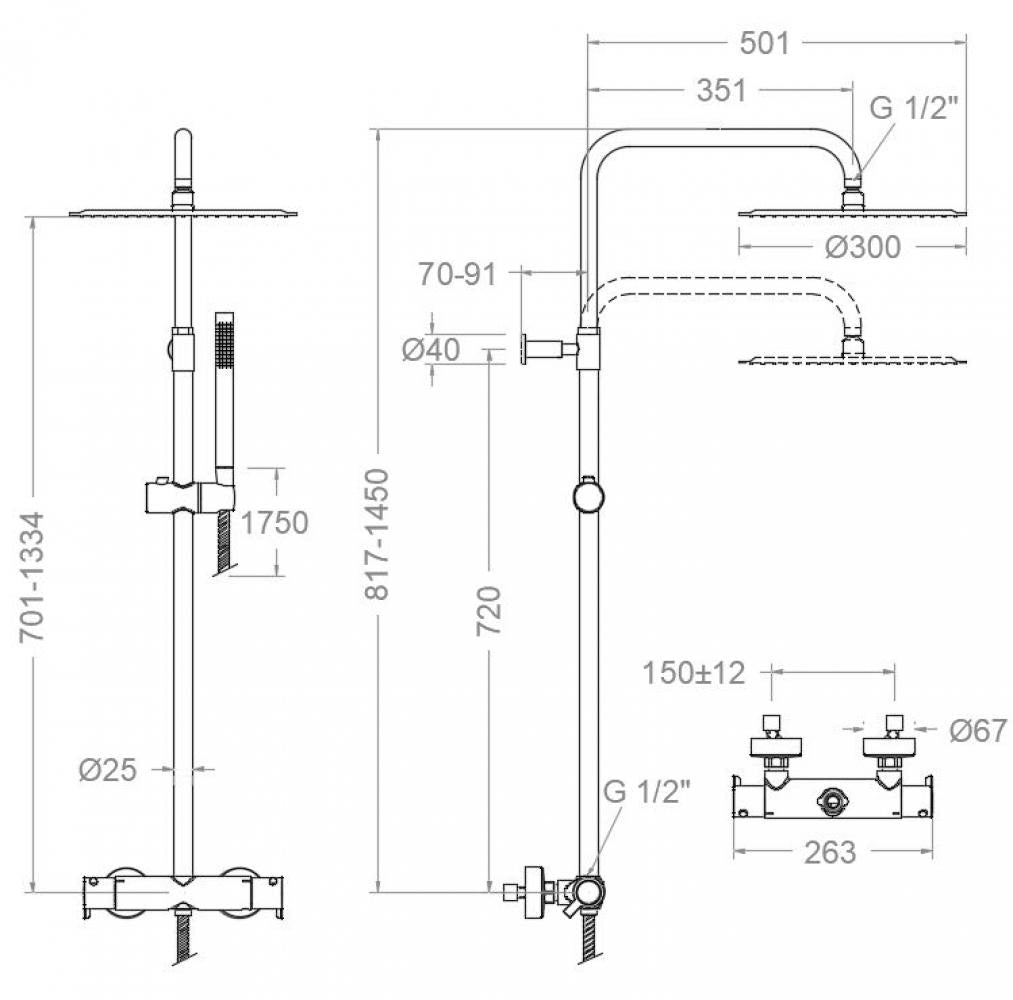 Ramon Soler - Columna de ducha telescópica termostática Drako cromo - BricoandPool