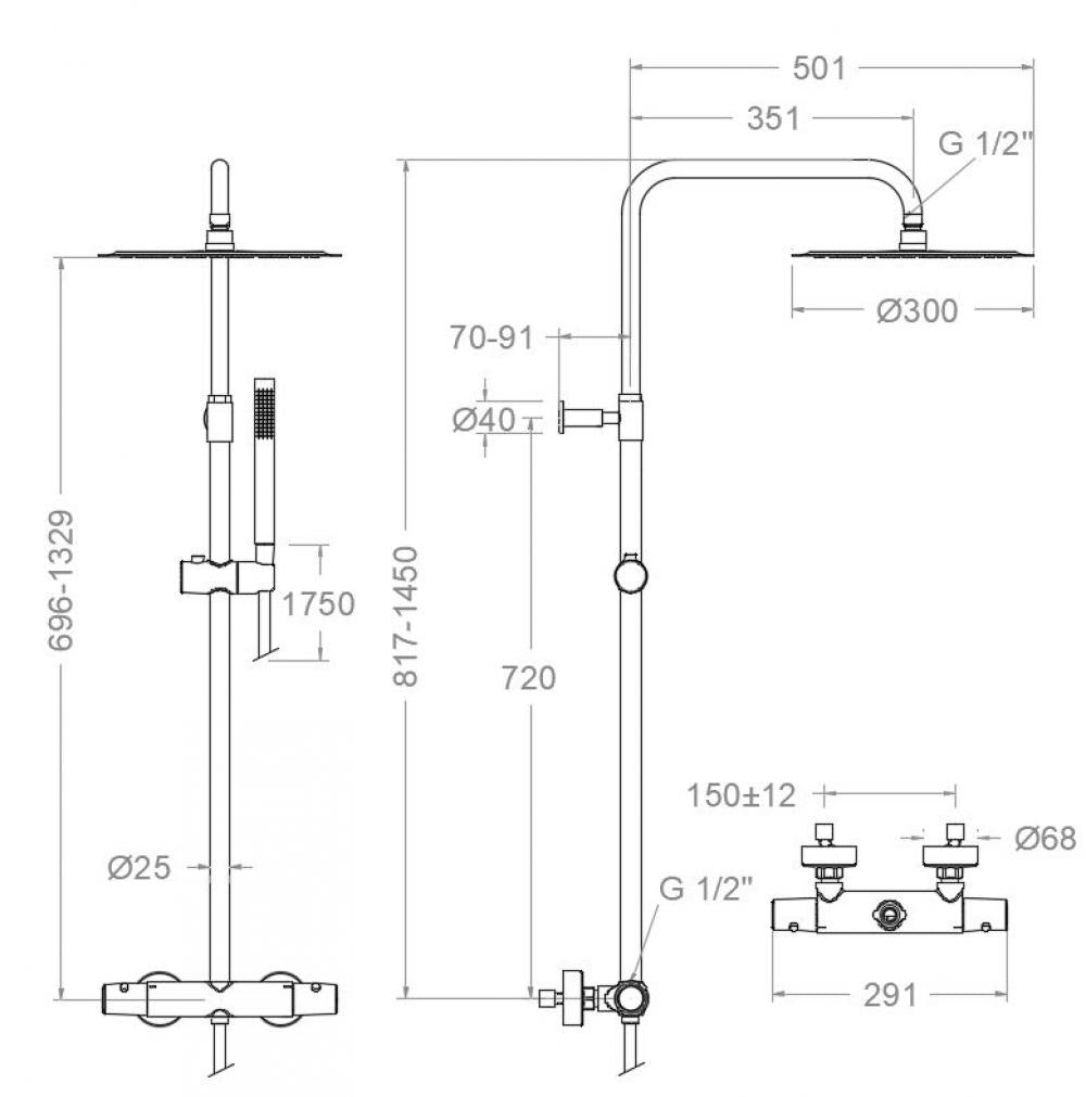 Ramon Soler - Columna de ducha telescópica termostática Tzar cromo - BricoandPool