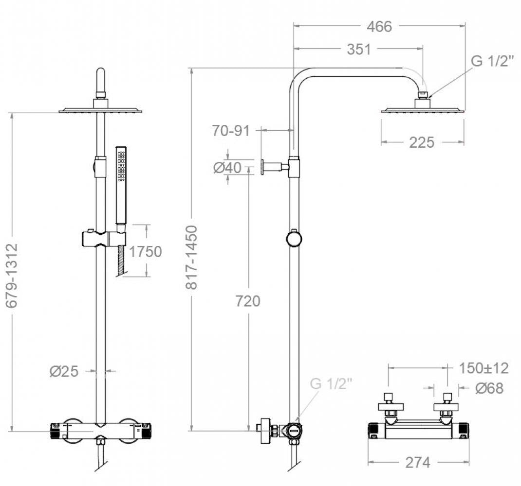 Ramon Soler - Columna de ducha termostática telescópica Termotech negro mate - BricoandPool