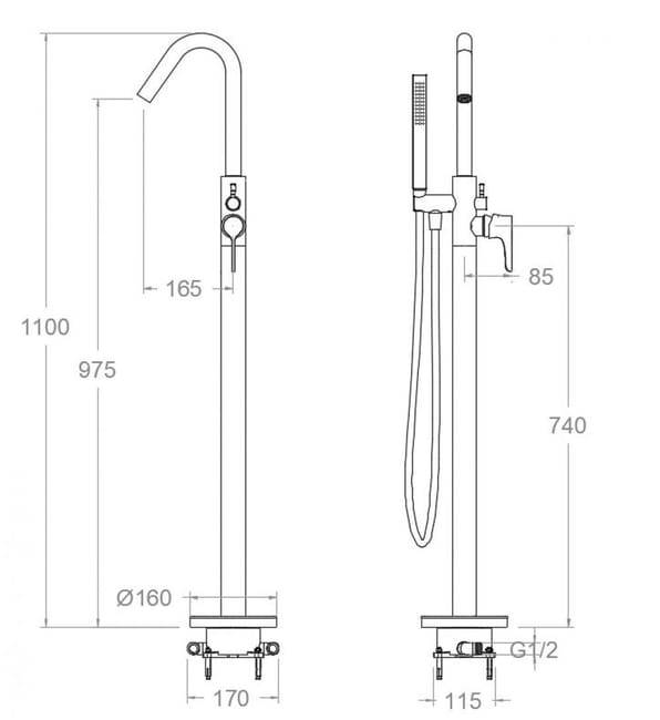 Ramon Soler - Columna monomando de bañera Adagio oro cepillado - BricoandPool
