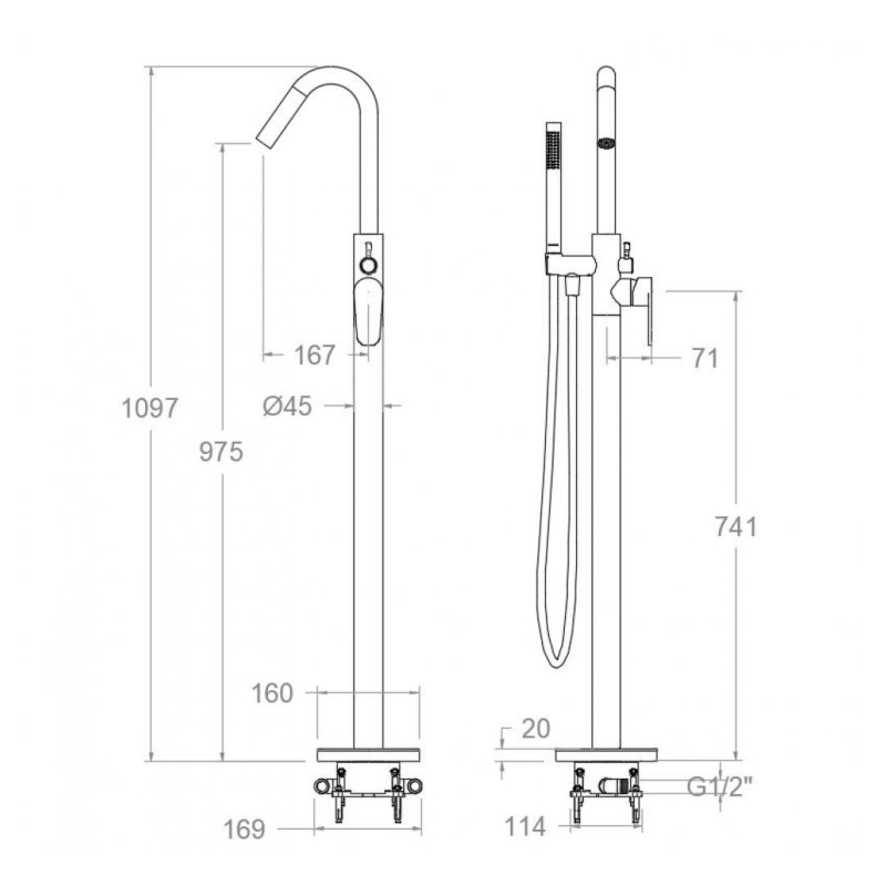 Ramon Soler - Columna monomando de bañera Alexia níquel cepillado - BricoandPool